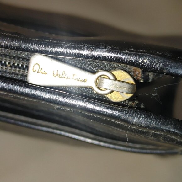 Mario Valentino Clutch Vintage Black Coated Leather Italy w/Hardware Convert - Picture 9 of 12